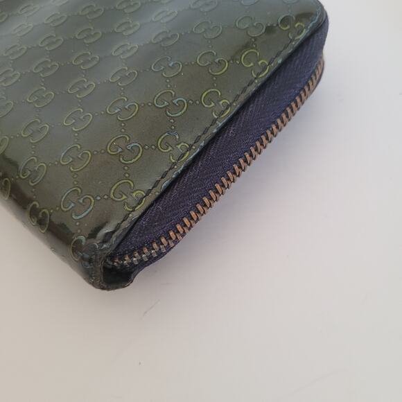 Gucci GG Logo Wallet Zip Around Monogram Green Patent Leather Large Accordio Box - Picture 10 of 11
